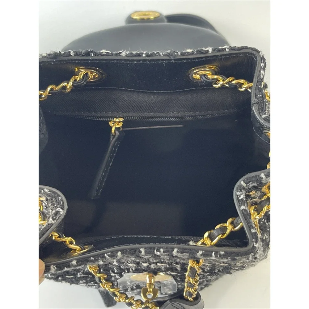 Billiontem Convertible‎ Mini Tweed Backpack/ Purse Black W/ Golden Chains